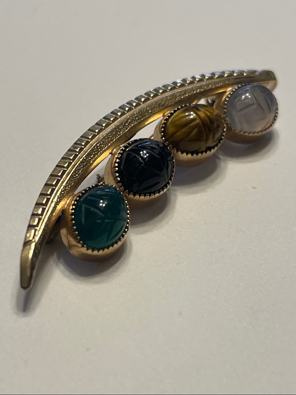 Vintage Signed 12k Gold Filled Bojar Scarabs Facet Tennis Bar Multi Stone Brooch - Picture 3 of 5